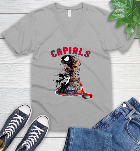 NHL Washington Capitals Hockey Venom Groot Guardians Of The Galaxy V-Neck T-Shirt 4