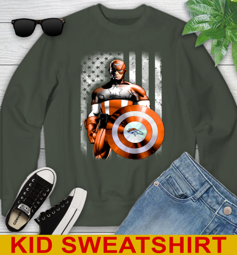 Denver Broncos NFL Football Captain America Marvel Avengers American Flag Shirt Youth Sweatshirt 8