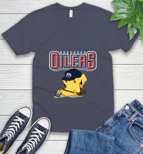 NHL Pikachu Hockey Sports Edmonton Oilers V-Neck T-Shirt 8