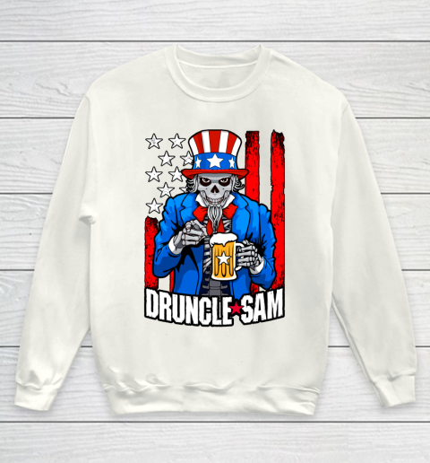 Beer Lover Funny Shirt Druncle Sam Skull Uncle 4th Of July Beer Drinker USA Flag Youth Sweatshirt