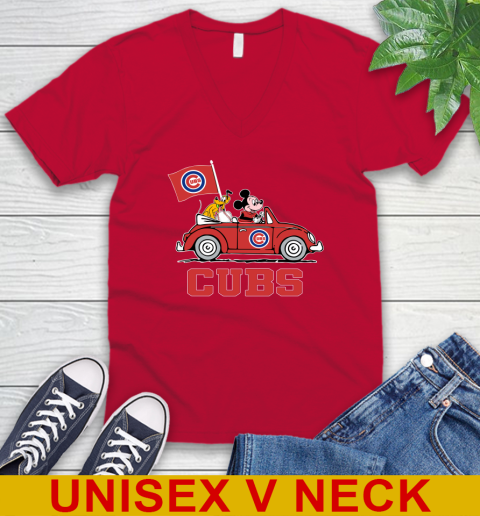 MLB Baseball Chicago Cubs Pluto Mickey Driving Disney Shirt V-Neck T-Shirt 7