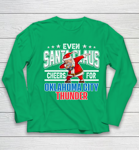 Oklahoma City Thunder Even Santa Claus Cheers For Christmas NBA Youth Long Sleeve 4