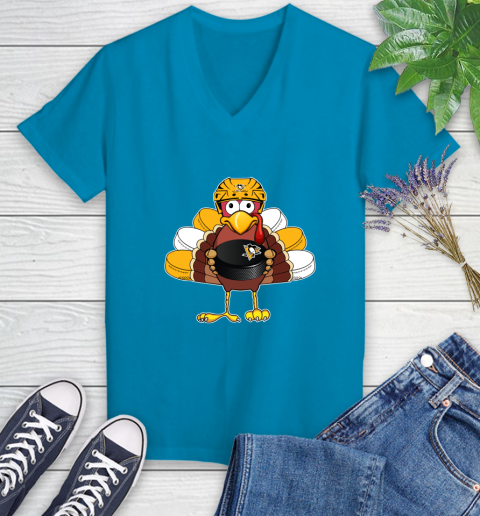 Pittsburgh Penguins Turkey Thanksgiving Day Women's V-Neck T-Shirt 7