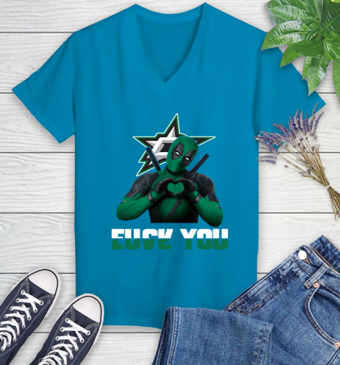 NHL Dallas Stars Deadpool Love You Fuck You Hockey Sports Women's V-Neck T-Shirt 7