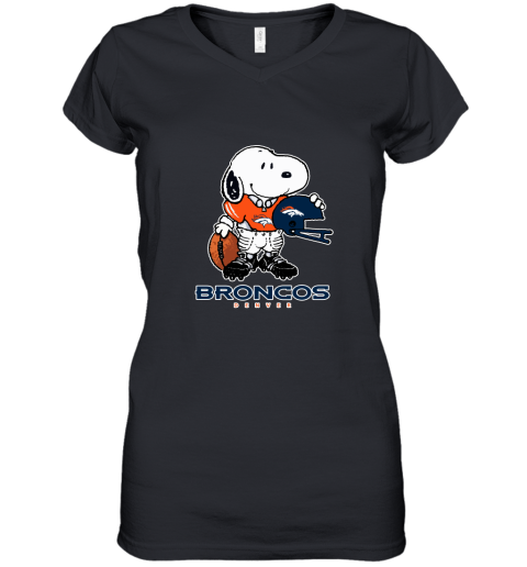 Snoopy A Strong And Proud Denver Broncos Player NFL Women's V-Neck T-Shirt
