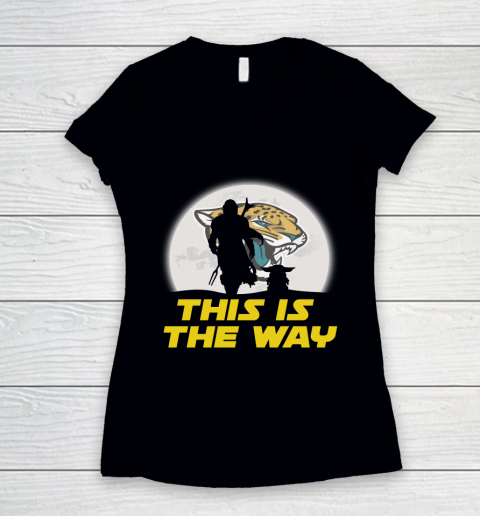 Jacksonville Jaguars NFL Football Star Wars Yoda And Mandalorian This Is The Way Women's V-Neck T-Shirt