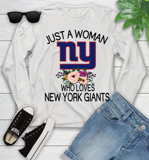 NFL Just A Woman Who Loves New York Giants Football Sports Youth Long Sleeve