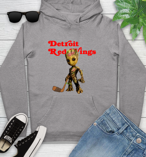 Detroit Red Wings NHL Hockey Groot Marvel Guardians Of The Galaxy Youth Hoodie 6