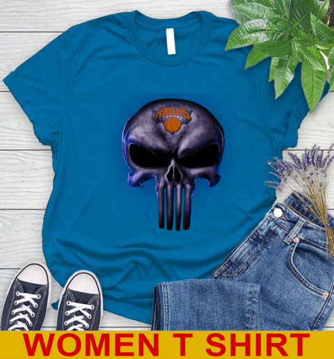 New York Knicks NBA Basketball Punisher Skull Sports Women's T-Shirt 8