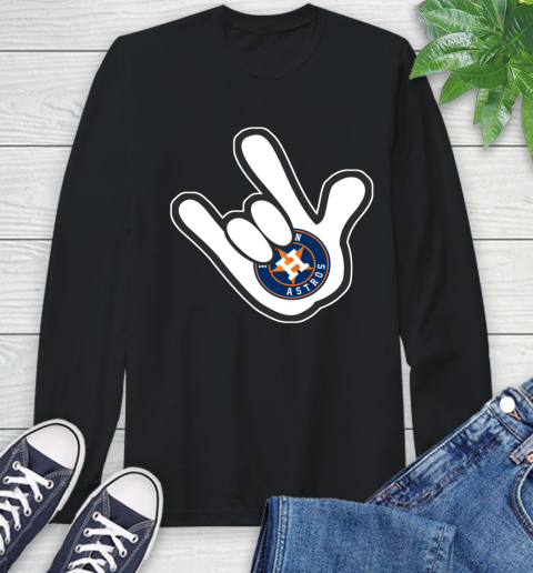 Houston Astros MLB Baseball Mickey Rock Hand Disney Long Sleeve T-Shirt 2