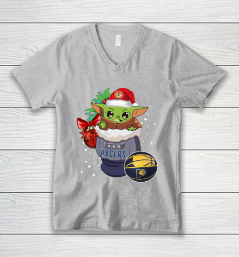 Indiana Pacers Christmas Baby Yoda Star Wars Funny Happy NBA V-Neck T-Shirt 4