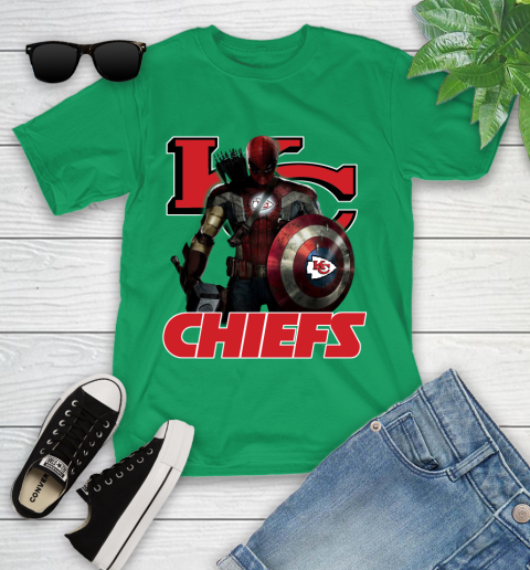 NFL Captain America Thor Spider Man Hawkeye Avengers Endgame Football Kansas City Chiefs Youth T-Shirt 6