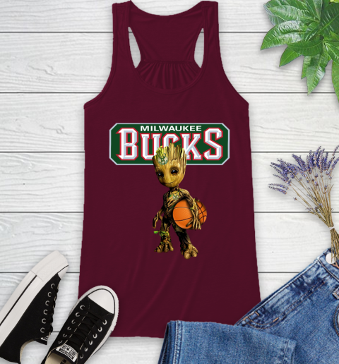Milwaukee Bucks NBA Basketball Groot Marvel Guardians Of The Galaxy Racerback Tank 3