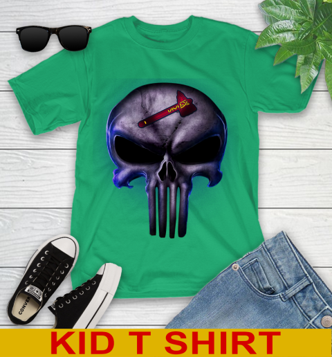 Atlanta Braves MLB Baseball Punisher Skull Sports Youth T-Shirt 7