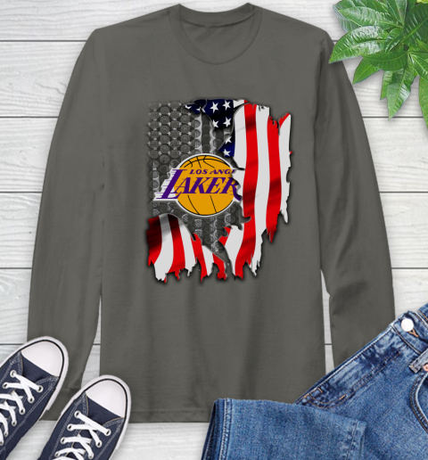 Los Angeles Lakers NBA Basketball American Flag Long Sleeve T-Shirt 9