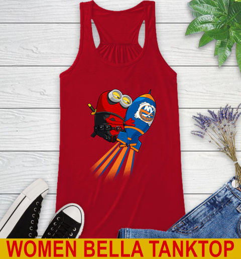 NHL Hockey New York Islanders Deadpool Minion Marvel Shirt Racerback Tank 4