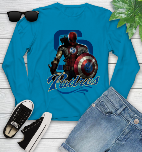 MLB Captain America Thor Spider Man Hawkeye Avengers Endgame Baseball San Diego Padres Youth Long Sleeve 7