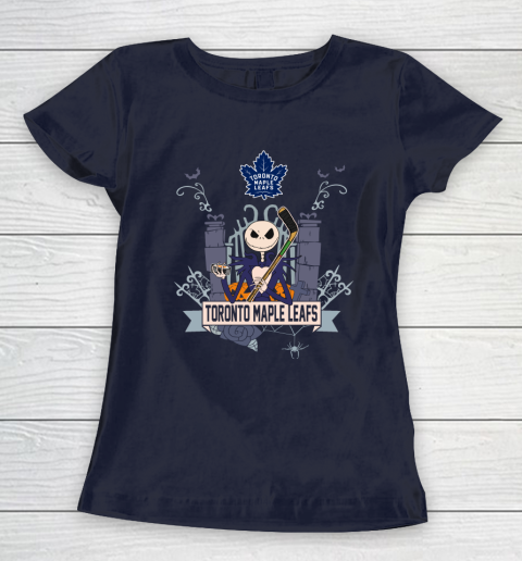 NHL Toronto Maple Leafs Hockey Jack Skellington Halloween Women's T-Shirt 2