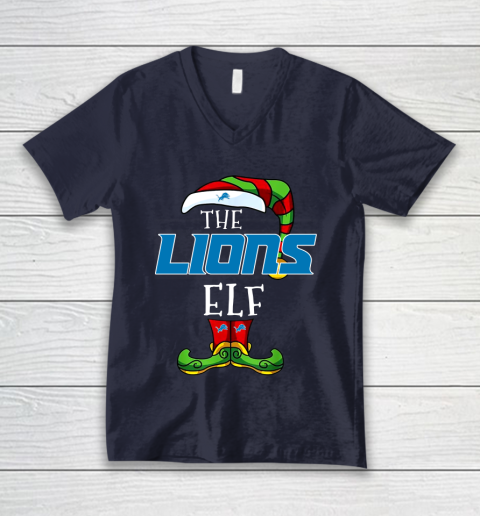 Detroit Lions Christmas ELF Funny NFL V-Neck T-Shirt 2