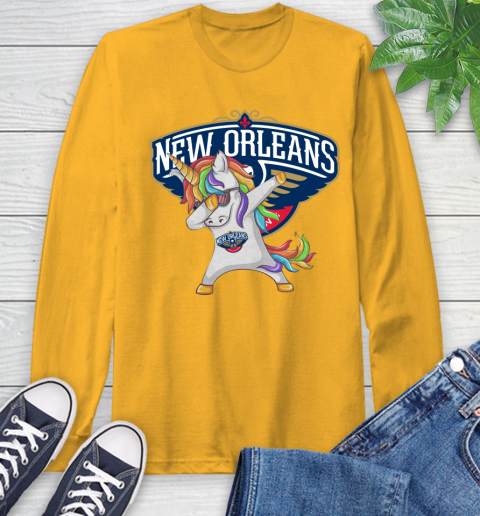 New Orleans Pelicans NBA Basketball Funny Unicorn Dabbing Sports Long Sleeve T-Shirt 3