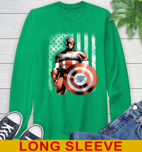 Oklahoma City Thunder NBA Basketball Captain America Marvel Avengers American Flag Shirt Long Sleeve T-Shirt 8