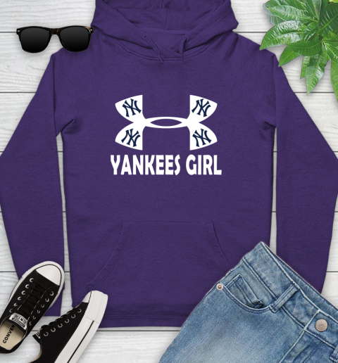 MLB New York Yankees Girl Under Armour Baseball Sports Youth Hoodie Tee For Sports