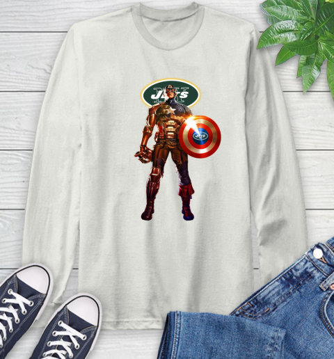 NFL Captain America Marvel Avengers Endgame Football Sports New York Jets Long Sleeve T-Shirt 12