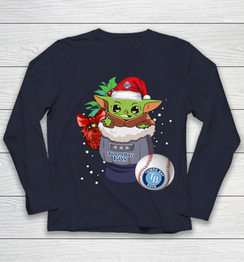 Tampa Bay Rays Christmas Baby Yoda Star Wars Funny Happy MLB Youth Long Sleeve 3