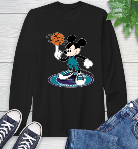 NBA Basketball Charlotte Hornets Cheerful Mickey Disney Shirt Long Sleeve T-Shirt