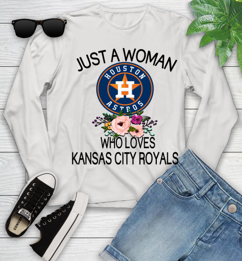 MLB Just A Woman Who Loves Kansas City Royals Baseball Sports Youth Long Sleeve