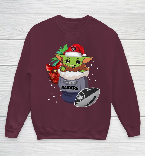Oakland Raiders Christmas Baby Yoda Star Wars Funny Happy NFL Youth Sweatshirt 5