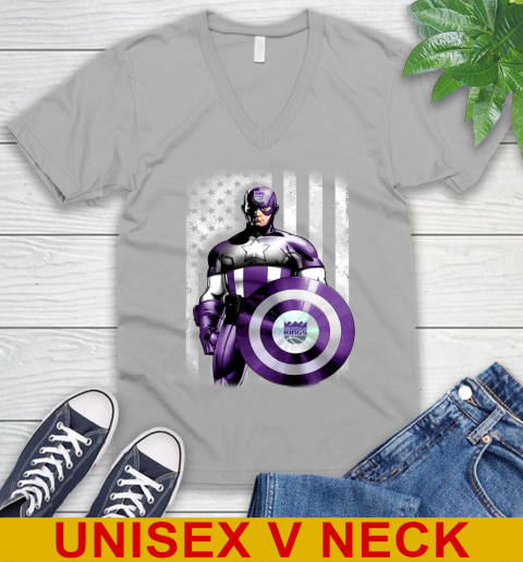 Sacramento Kings NBA Basketball Captain America Marvel Avengers American Flag Shirt V-Neck T-Shirt 3