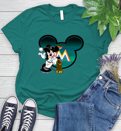 MLB Miami Marlins The Commissioner's Trophy Mickey Mouse Disney Women's T-Shirt 12