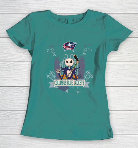 NHL Columbus Blue Jackets Hockey Jack Skellington Halloween Women's T-Shirt 10