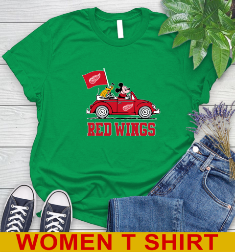 NHL Hockey Detroit Red Wings Pluto Mickey Driving Disney Shirt Women's T-Shirt 6