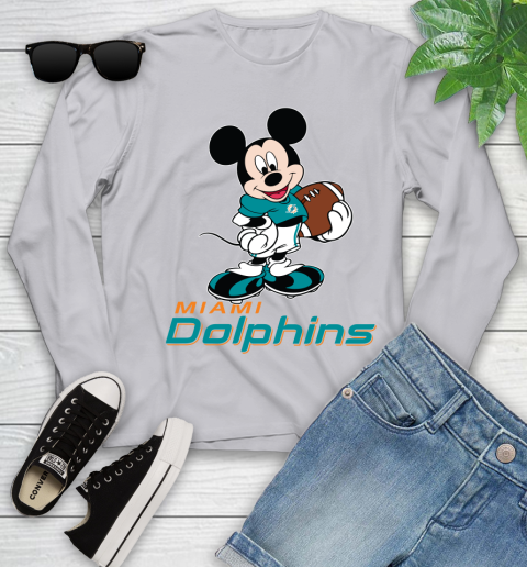 NFL Football Miami Dolphins Cheerful Mickey Mouse Shirt Youth Long Sleeve 5