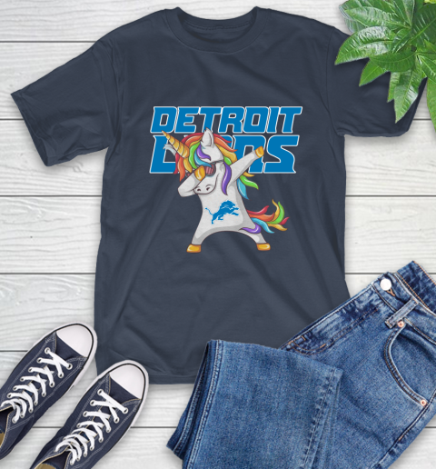 Detroit Lions NFL Football Funny Unicorn Dabbing Sports T-Shirt 4