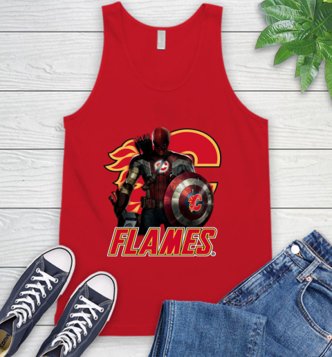 NHL Captain America Thor Spider Man Hawkeye Avengers Endgame Hockey Calgary Flames Tank Top 6