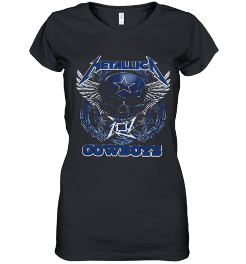 Skull Metallic Cowboys Women's V-Neck T-Shirt