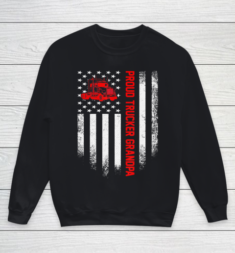 GrandFather gift shirt Vintage USA American Flag Proud Trucker Truck Driver Grandpa T Shirt Youth Sweatshirt