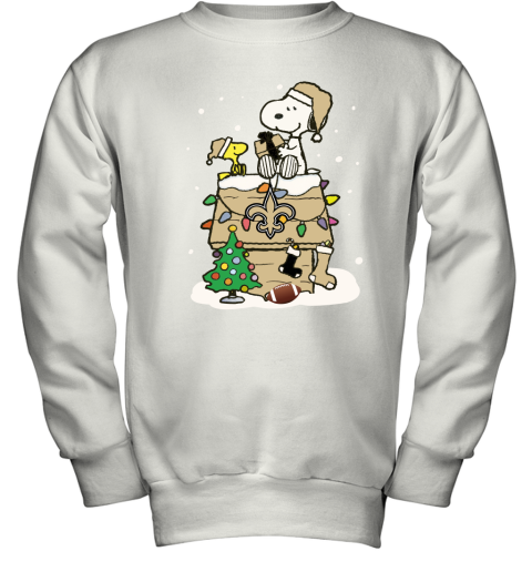momj a happy christmas with new orleans saints snoopy youth sweatshirt 47 front white