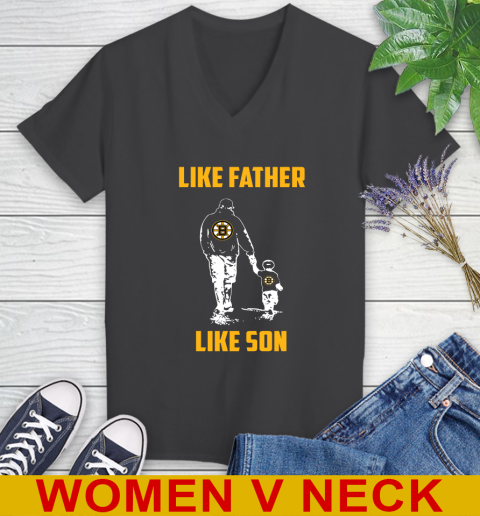 Boston Bruins NHL Hockey Like Father Like Son Sports Women's V-Neck T-Shirt 8