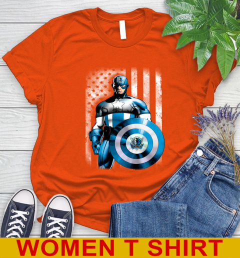 Dallas Mavericks NBA Basketball Captain America Marvel Avengers American Flag Shirt Women's T-Shirt 3