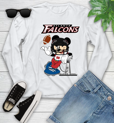 NFL Atlanta Falcons Mickey Mouse Disney Super Bowl Football T Shirt Youth Long Sleeve