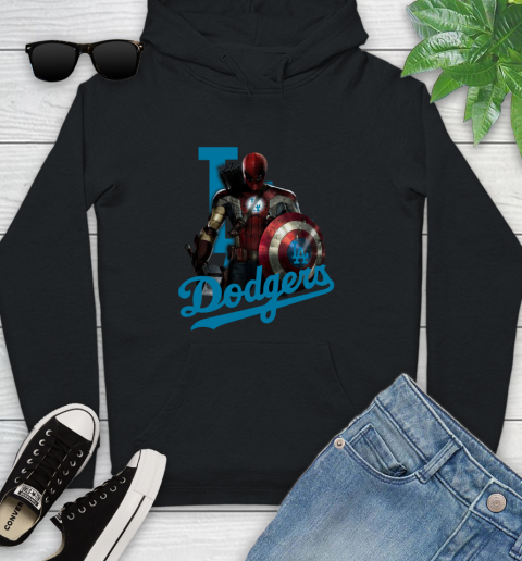 MLB Captain America Thor Spider Man Hawkeye Avengers Endgame Baseball Los Angeles Dodgers Youth Hoodie 2