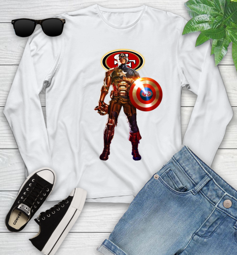 NFL Captain America Marvel Avengers Endgame Football Sports San Francisco 49ers Youth Long Sleeve
