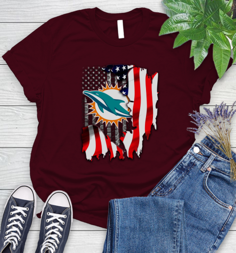 Miami Dolphins NFL Football American Flag Women's T-Shirt 7