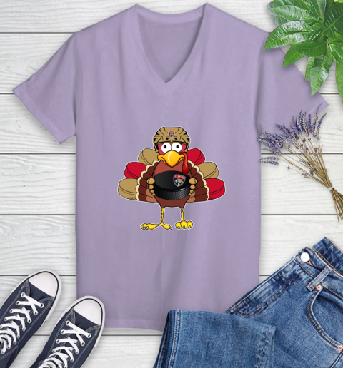 Florida Panthers Turkey Thanksgiving Day Women's V-Neck T-Shirt 14