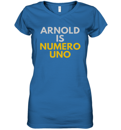 Fans of Schwarzenegger, Arnold is numero uno Women's V-Neck T-Shirt rzyr fans of schwarzenegger arnold is numero uno women v neck t shirt 39 front royal