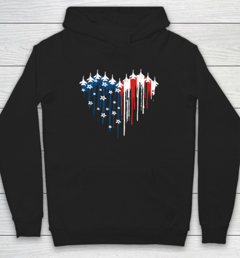 Retro Fighter Jet Airplane American Flag Heart 4th Of July Hoodie